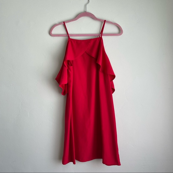 Francesca’s Red Open Shoulder Ruffle Dress - Picture 1 of 8
